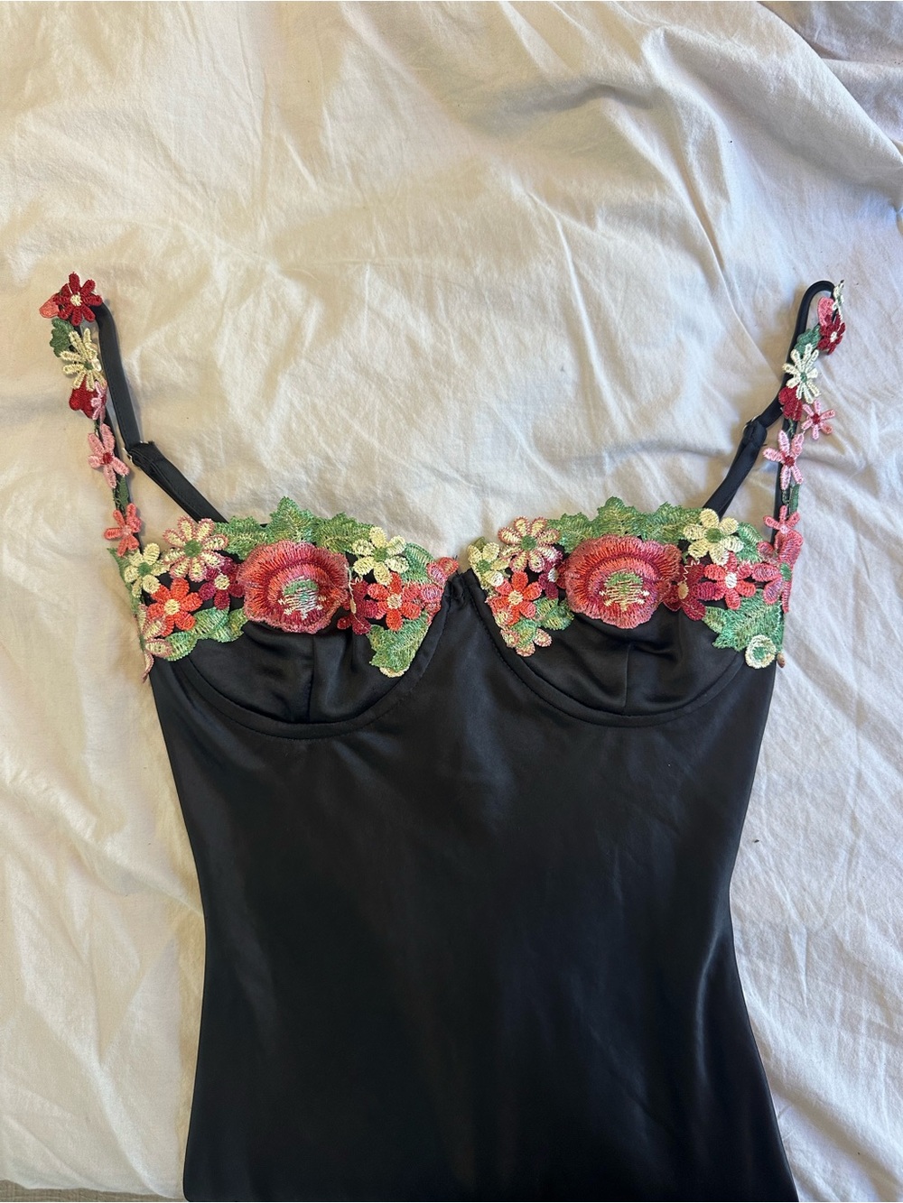 Princess Polly Black Maxi Dress with Pink Floral Appliqué